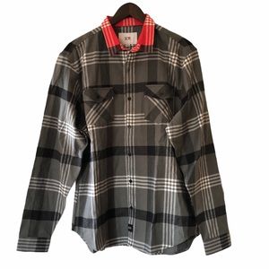 DOPE Flannel Plaid Button Up Shirt Gray w/ Red XL